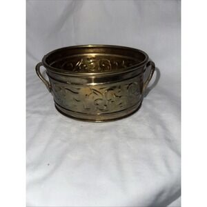 Brass Hosley oval floral pattern planter w/ handles-5‎ inch L x  2.25 inch H